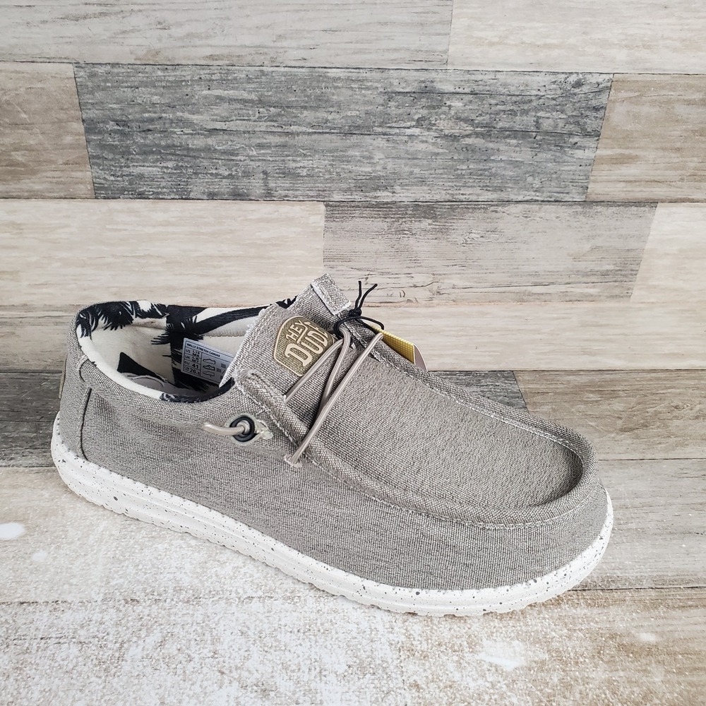 Hey Dude Wally Stretch Shoes Mens 8 / Womens 10 Beige Canvas Slip On Loafer